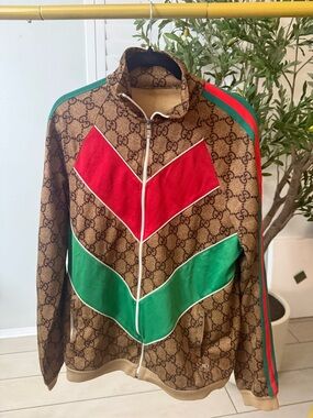 Preloved Gucci  GG Monogram Track Jacket with Red & Green Chevrons size xl